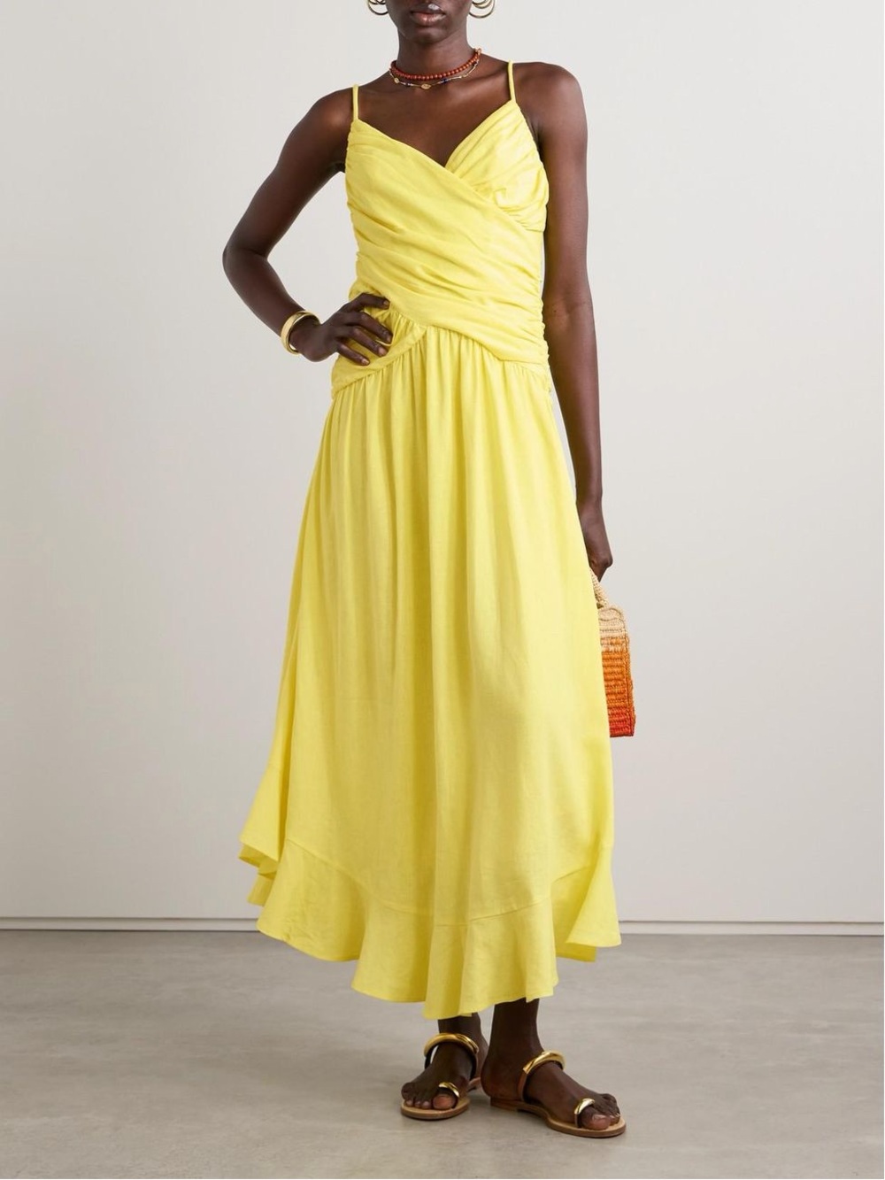FARM Rio Sunny Yellow Wrap-Style Maxi Dress